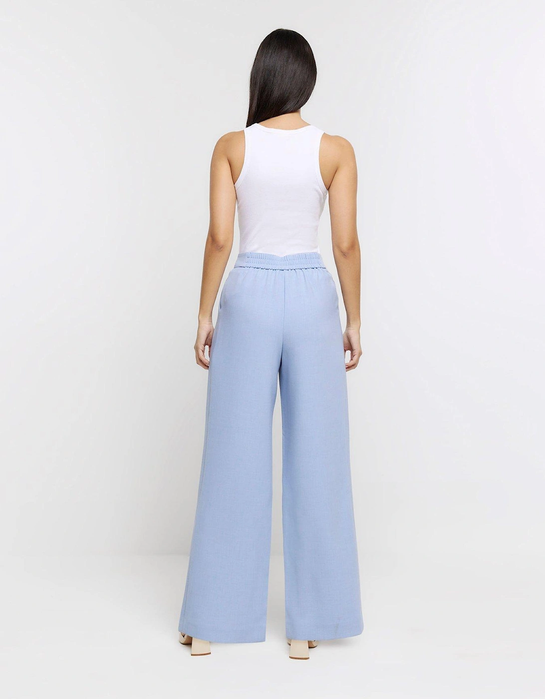 Pleat Wide Leg Trouser - Light Blue