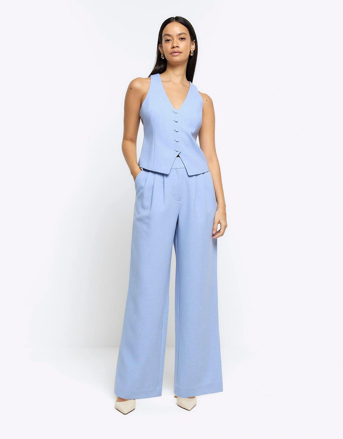 Pleat Wide Leg Trouser - Light Blue