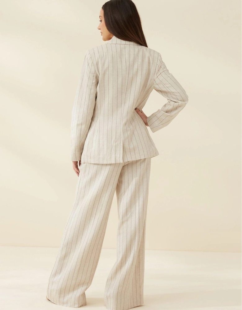 3 Piece Suit Stripe Blazer - Beige Stripe