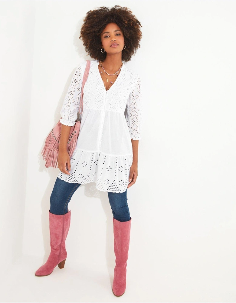 Broderie Tunic Top - White