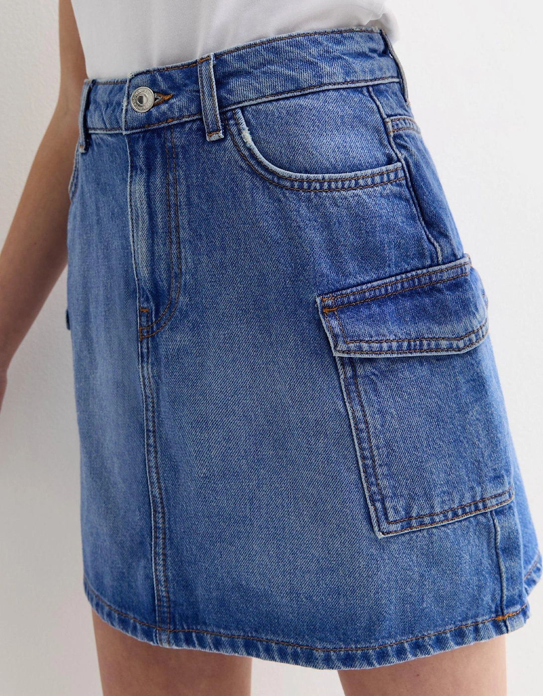Girls Blue Denim Mini Cargo Skirt