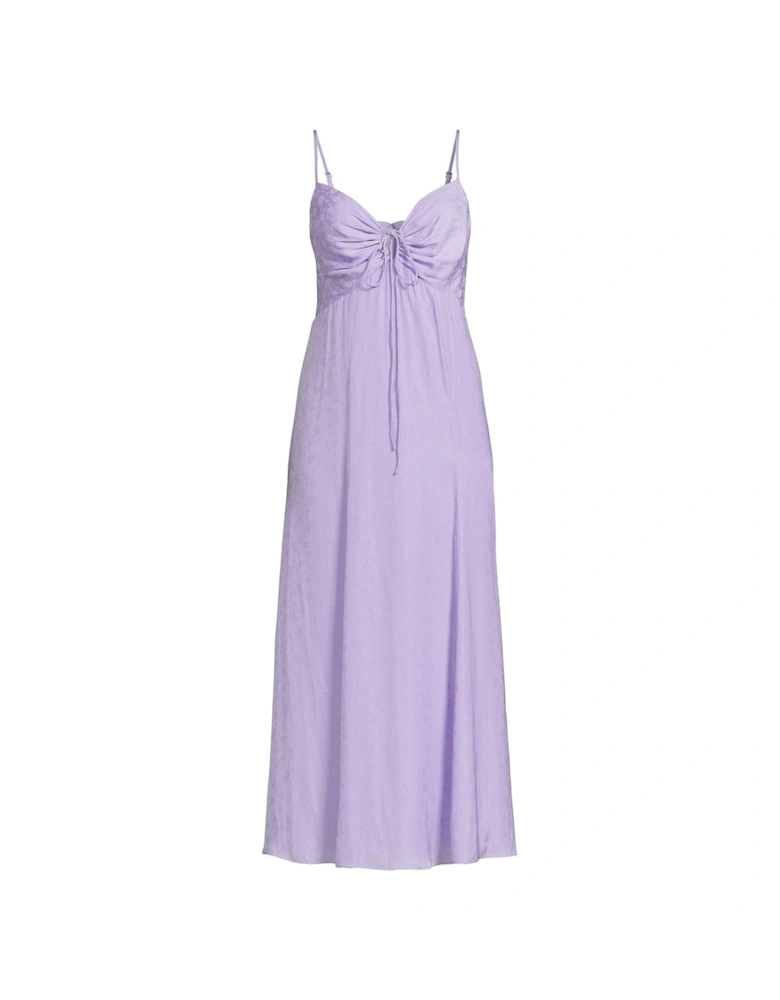 Spaghetti Strap Satin Jacquard Midi Dress - Lilac