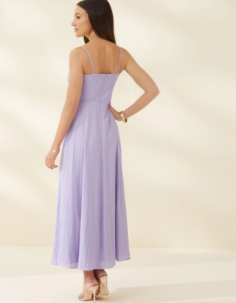 Spaghetti Strap Satin Jacquard Midi Dress - Lilac