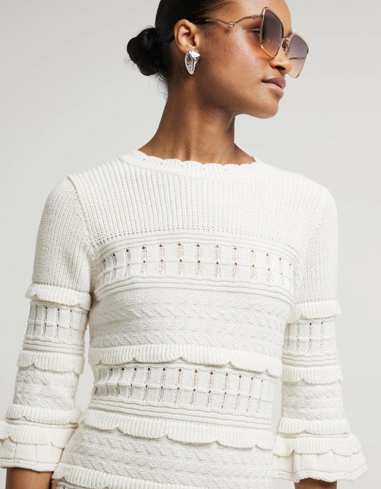 Crochet Frill Dress - White