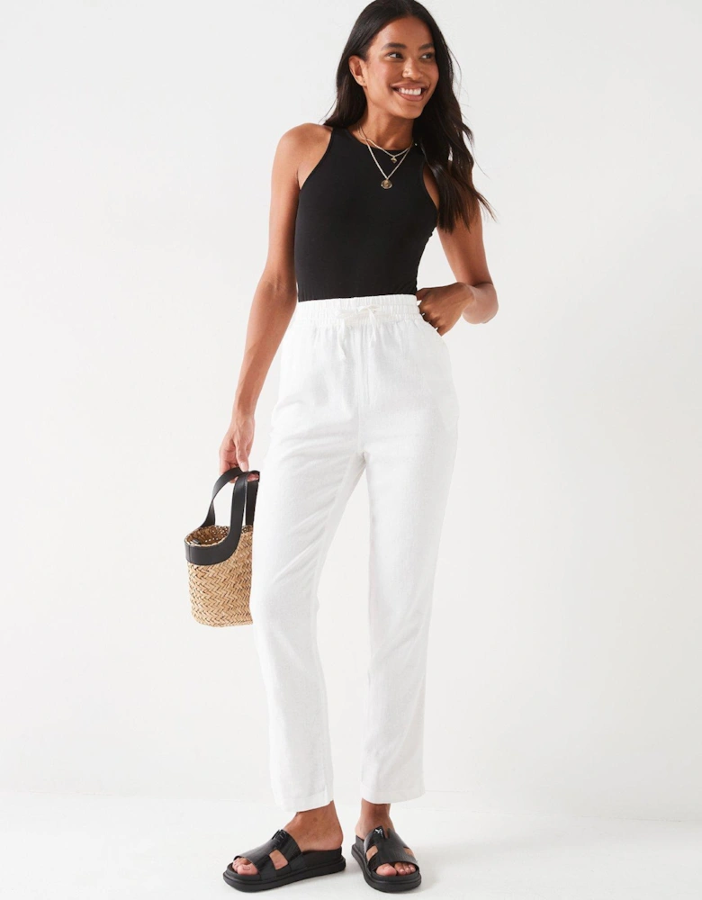 Short Linen Blend Trousers - White