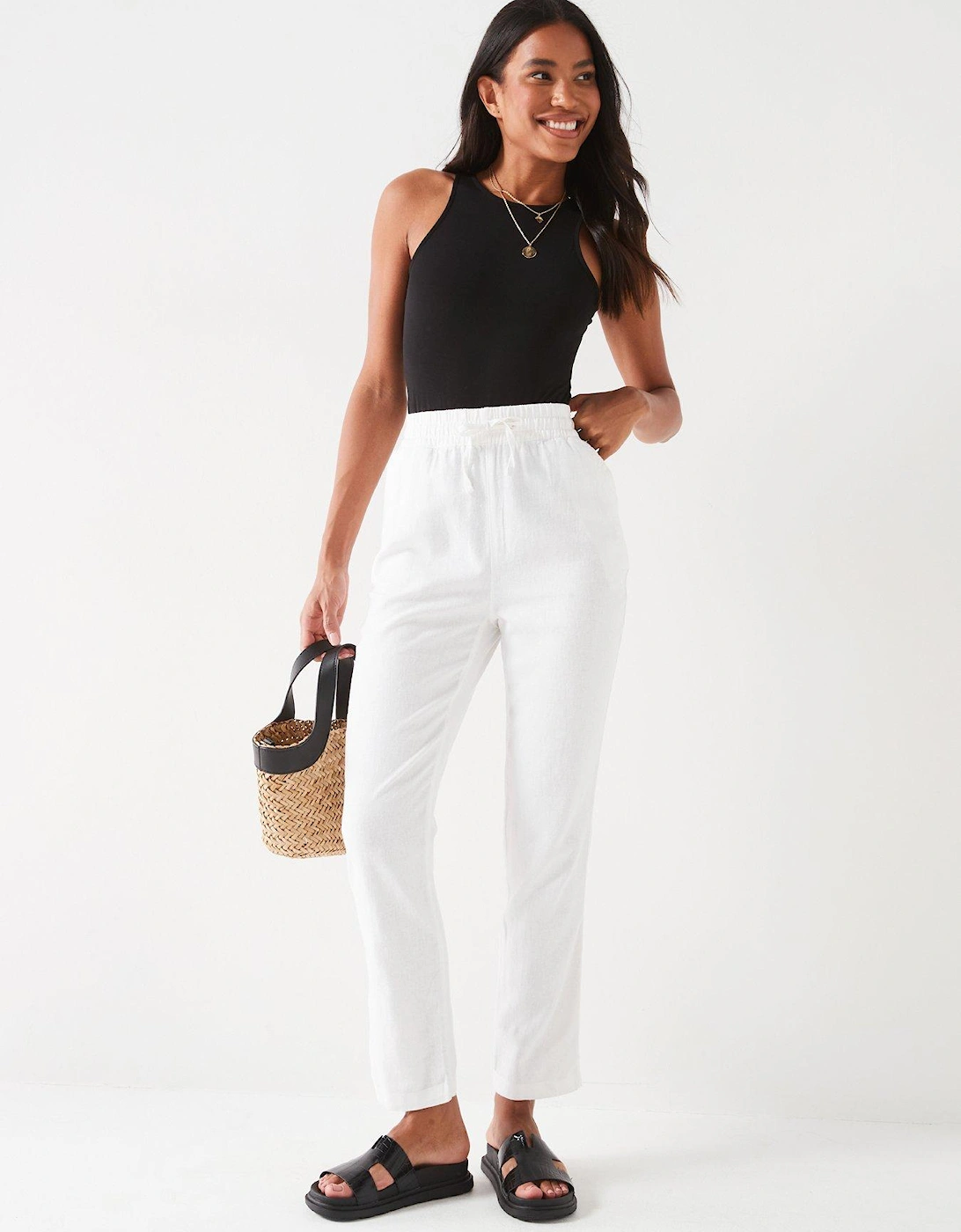 Short Linen Blend Trousers - White