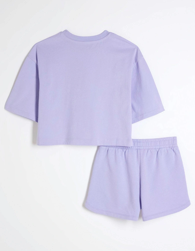 Girls Graphic T-shirt And Shorts Set - Blue