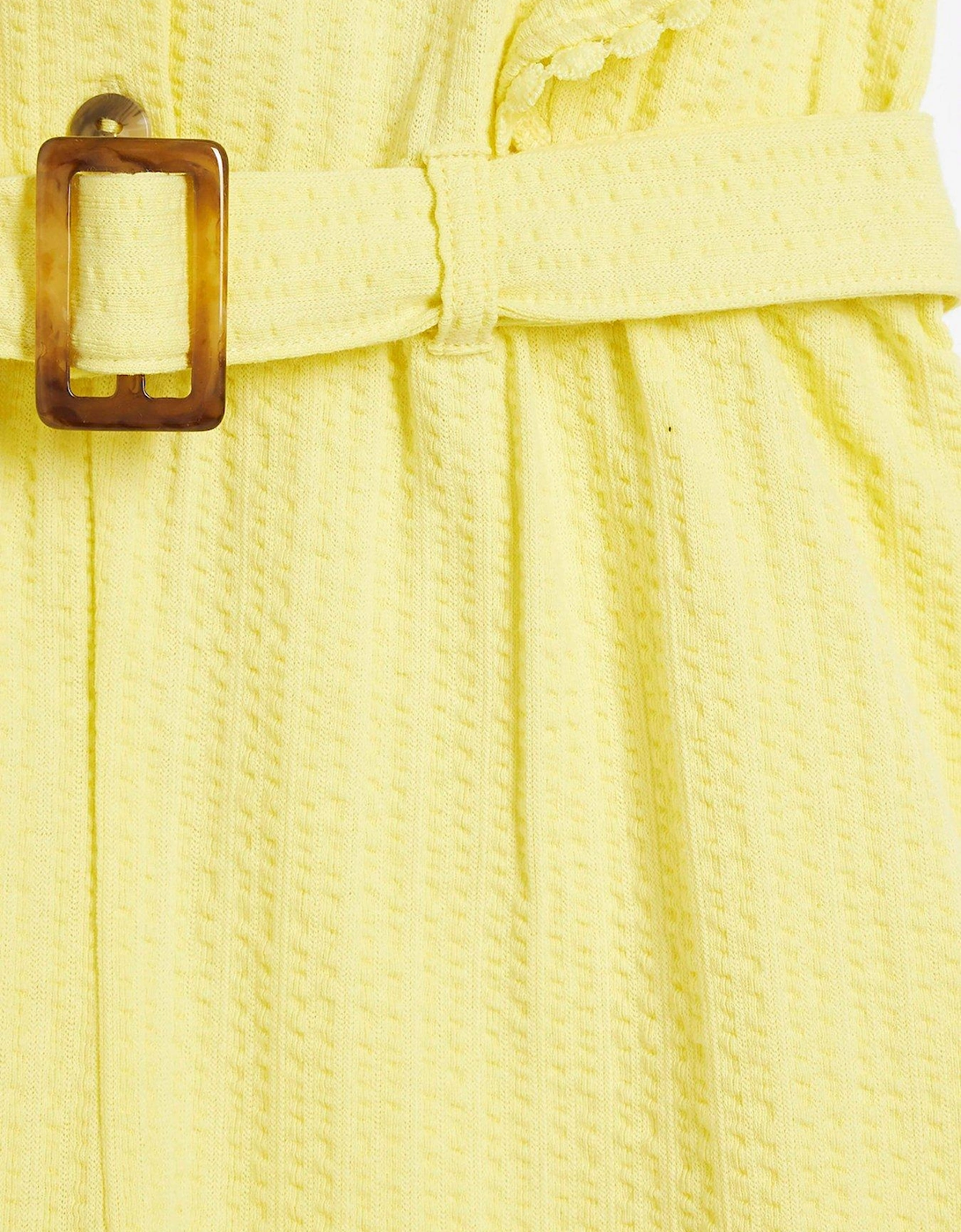 Girls Textured Belted Playsuit - Yellow