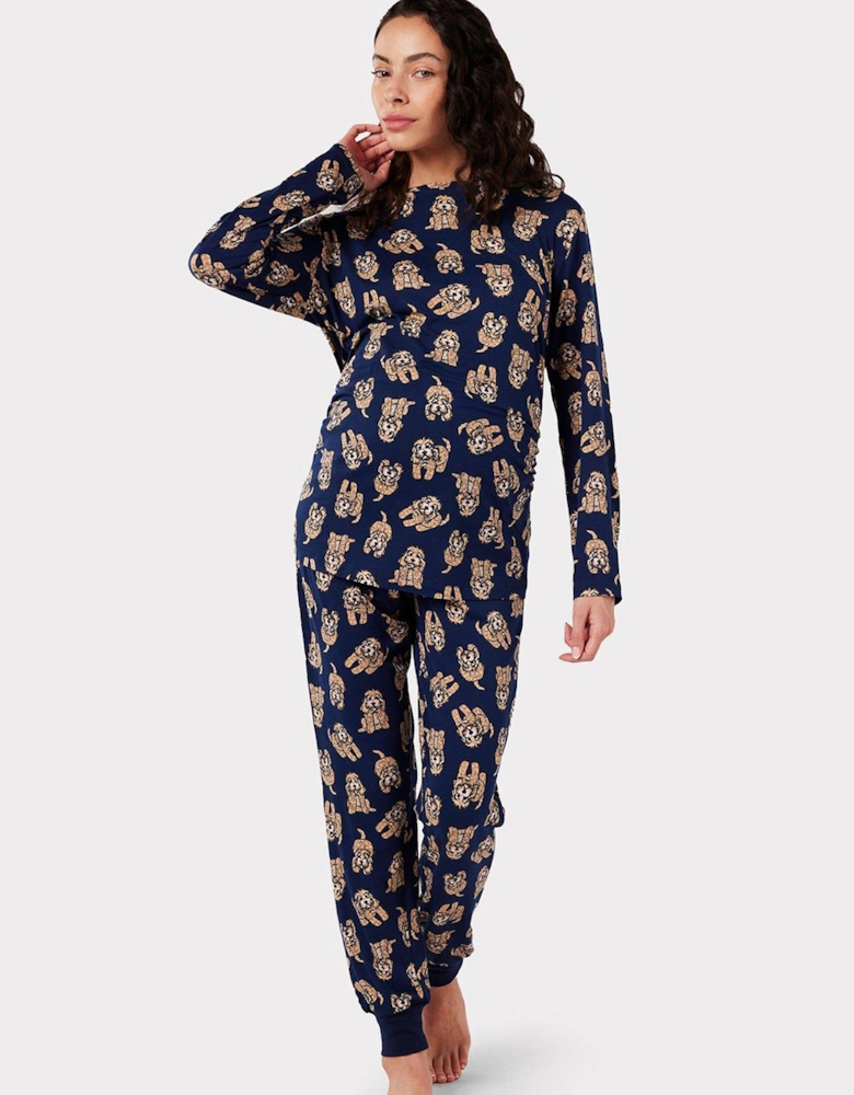 Maternity Navy Cockapoo Print - White