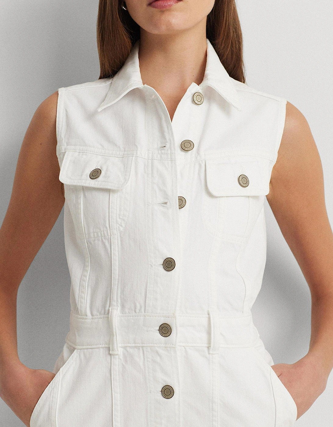 Katelin Sleeveless Denim Dress - White