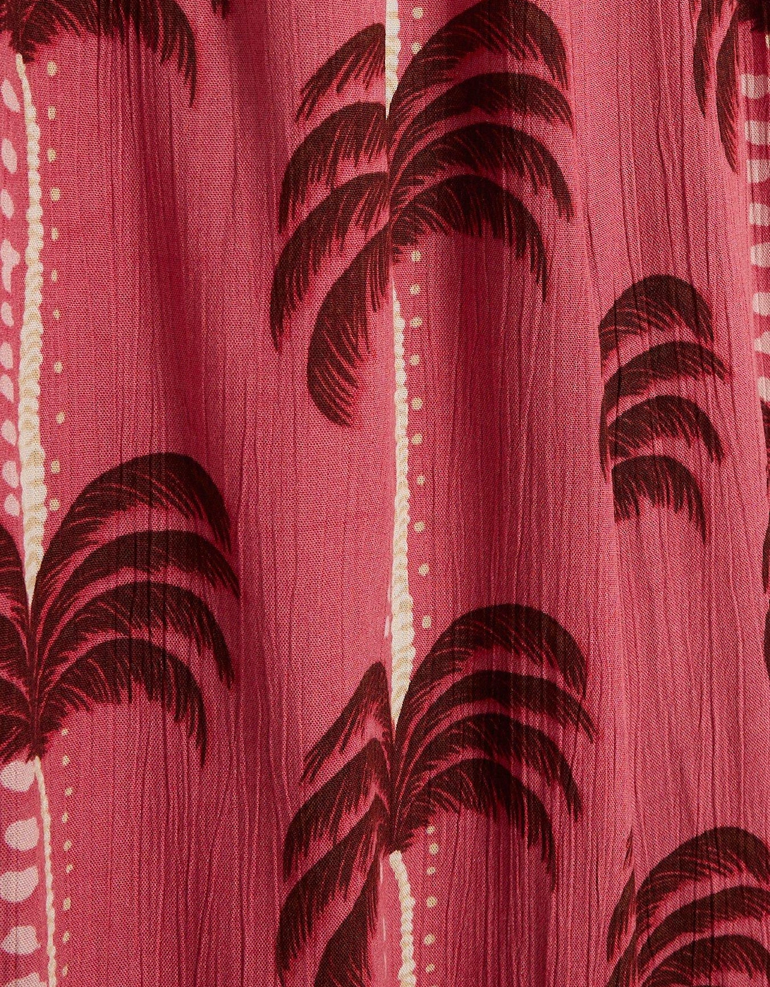 Palm Print Wide Leg Beach Trouser - Dark Pink