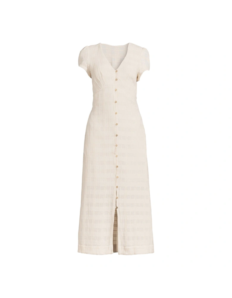 Textured Cotton Button Through Midi Dress - Cream