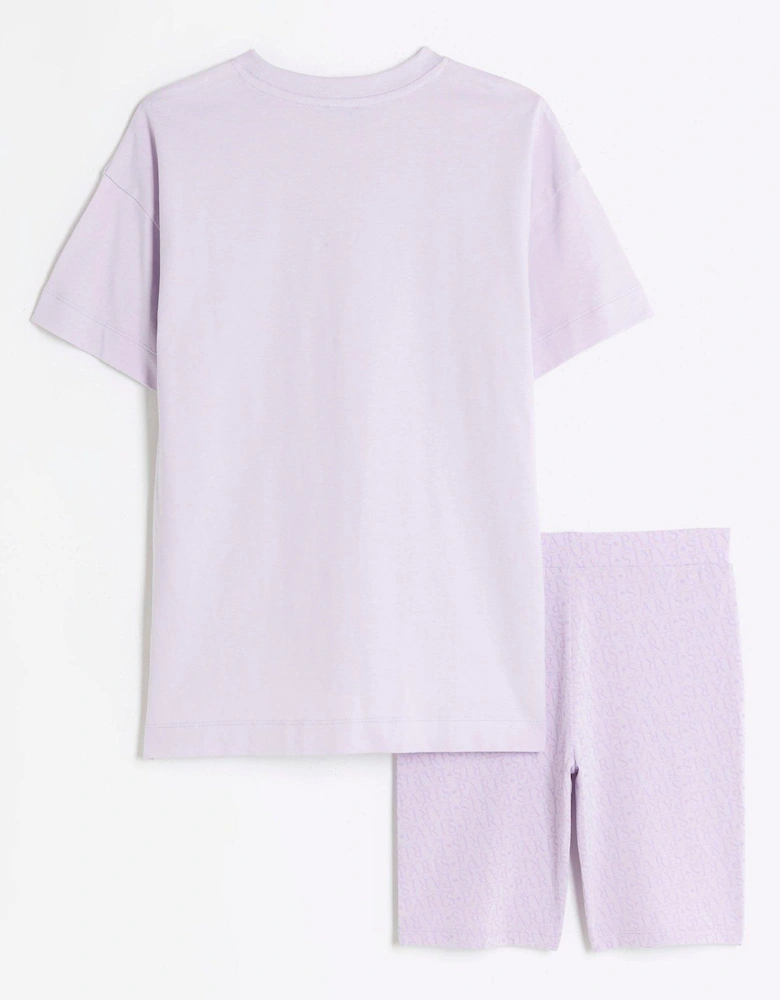 Girls Paris Graphic T-shirt Set - Purple