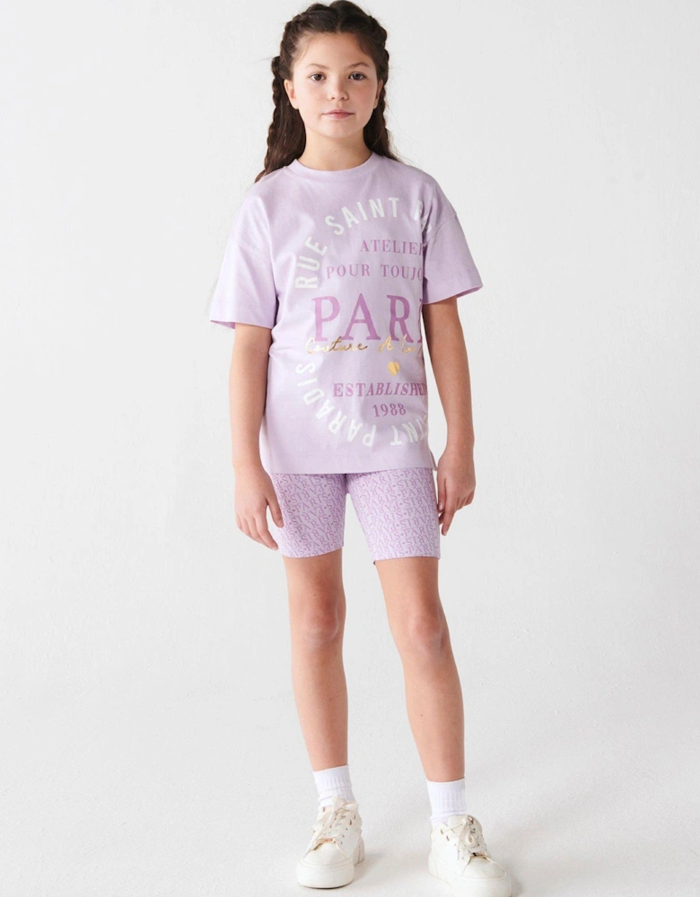 Girls Paris Graphic T-shirt Set - Purple