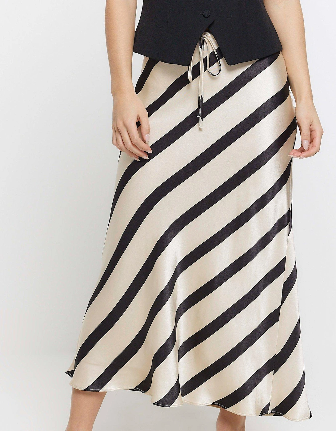 Petite Bias Cut Stripe Maxi Skirt - Black