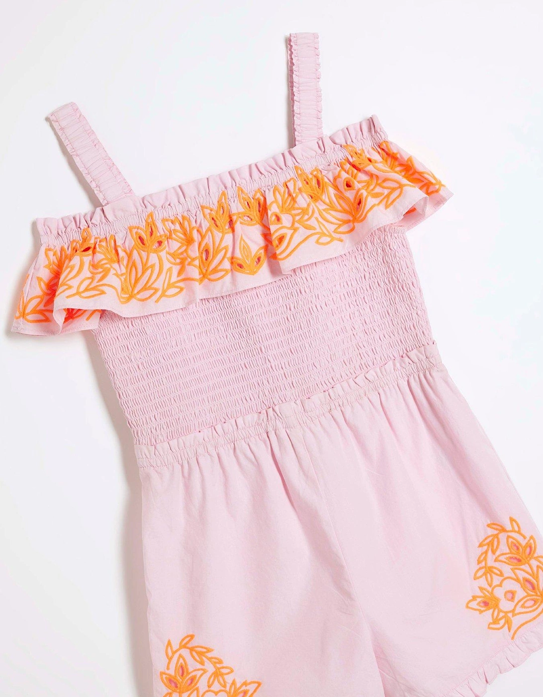 Girls Embroidered Playsuit - Orange
