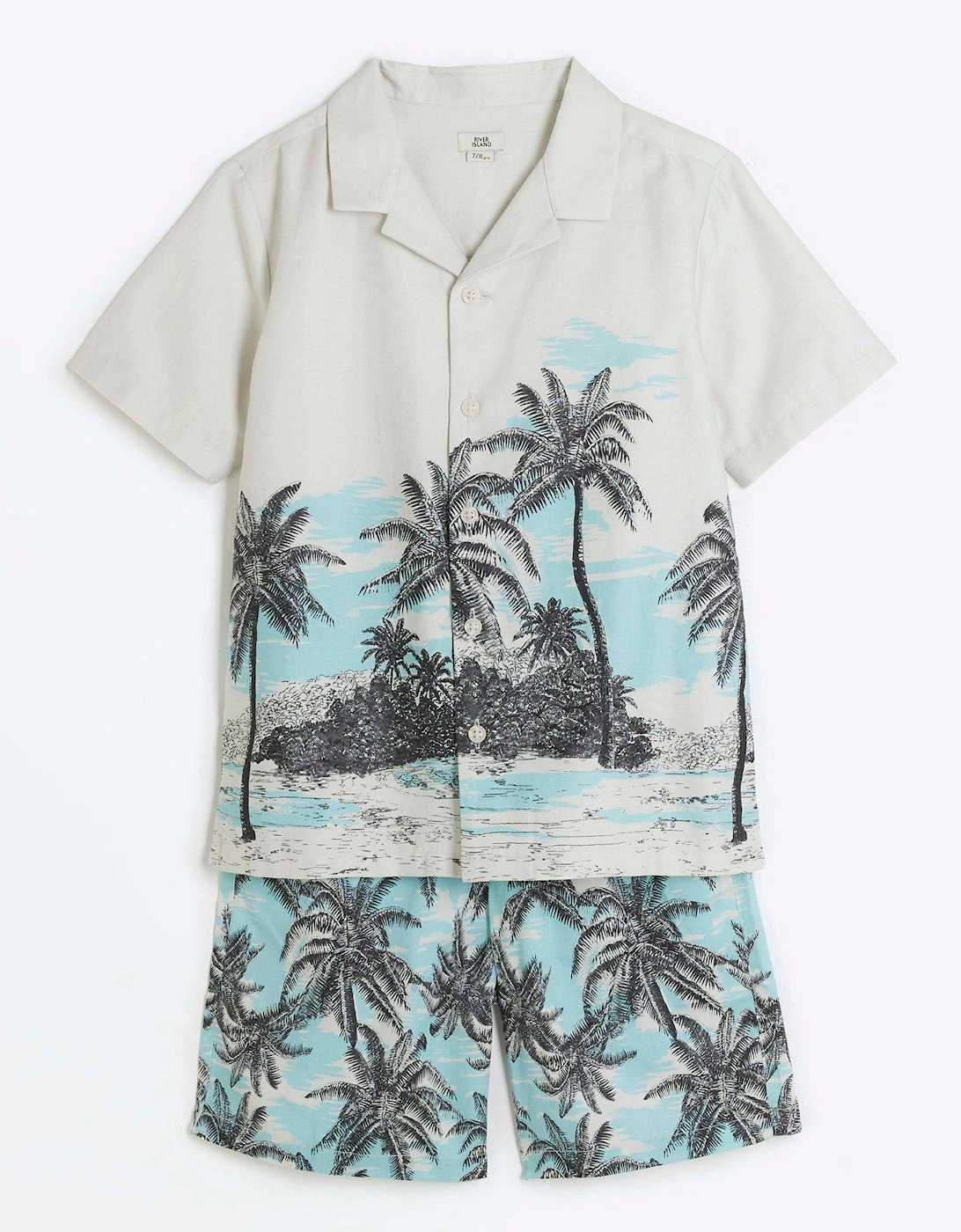 Boys Palm Tree Shirt And Shorts Set - Cream