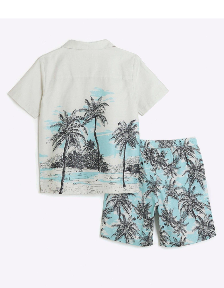 Boys Palm Tree Shirt And Shorts Set - Cream