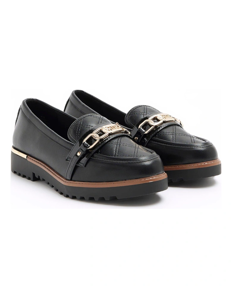Quilted Chain Wide Fit Branded Loafer - Black