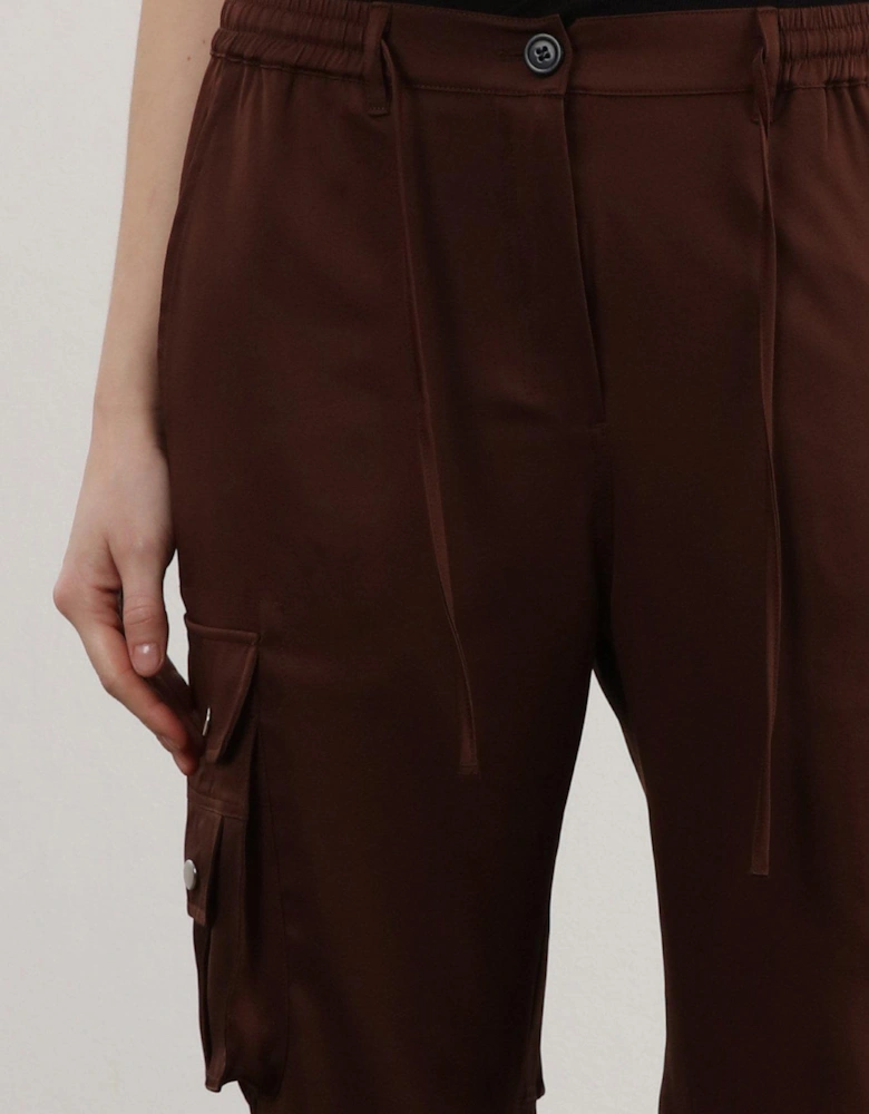 Slim Leg Chocolate Cargo Trouser With Drawstring Details - Brown