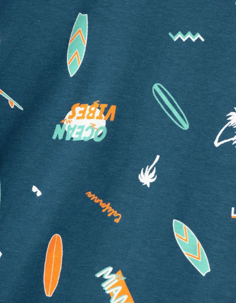 Boys Surf Print Jersey Shorty Pyjamas - Majolica Blue