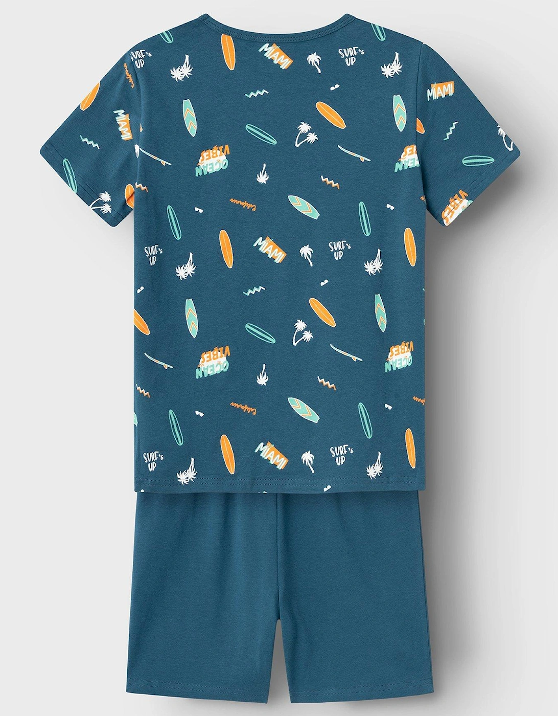 Boys Surf Print Jersey Shorty Pyjamas - Majolica Blue
