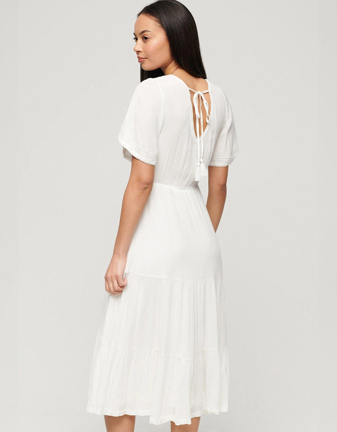 Embroidered Tiered Midi Dress - White