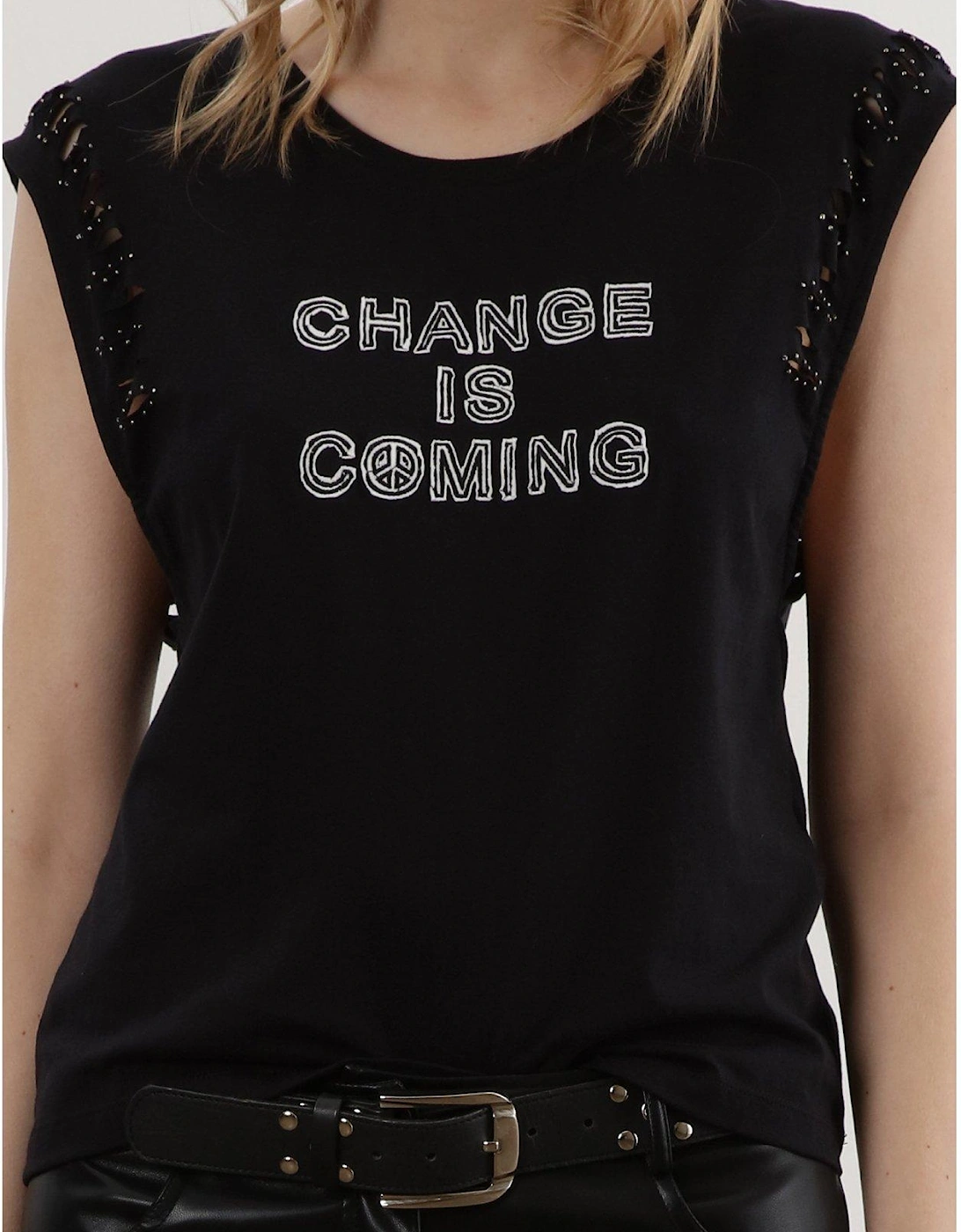 Cute Change T-shirt With Beading - Black