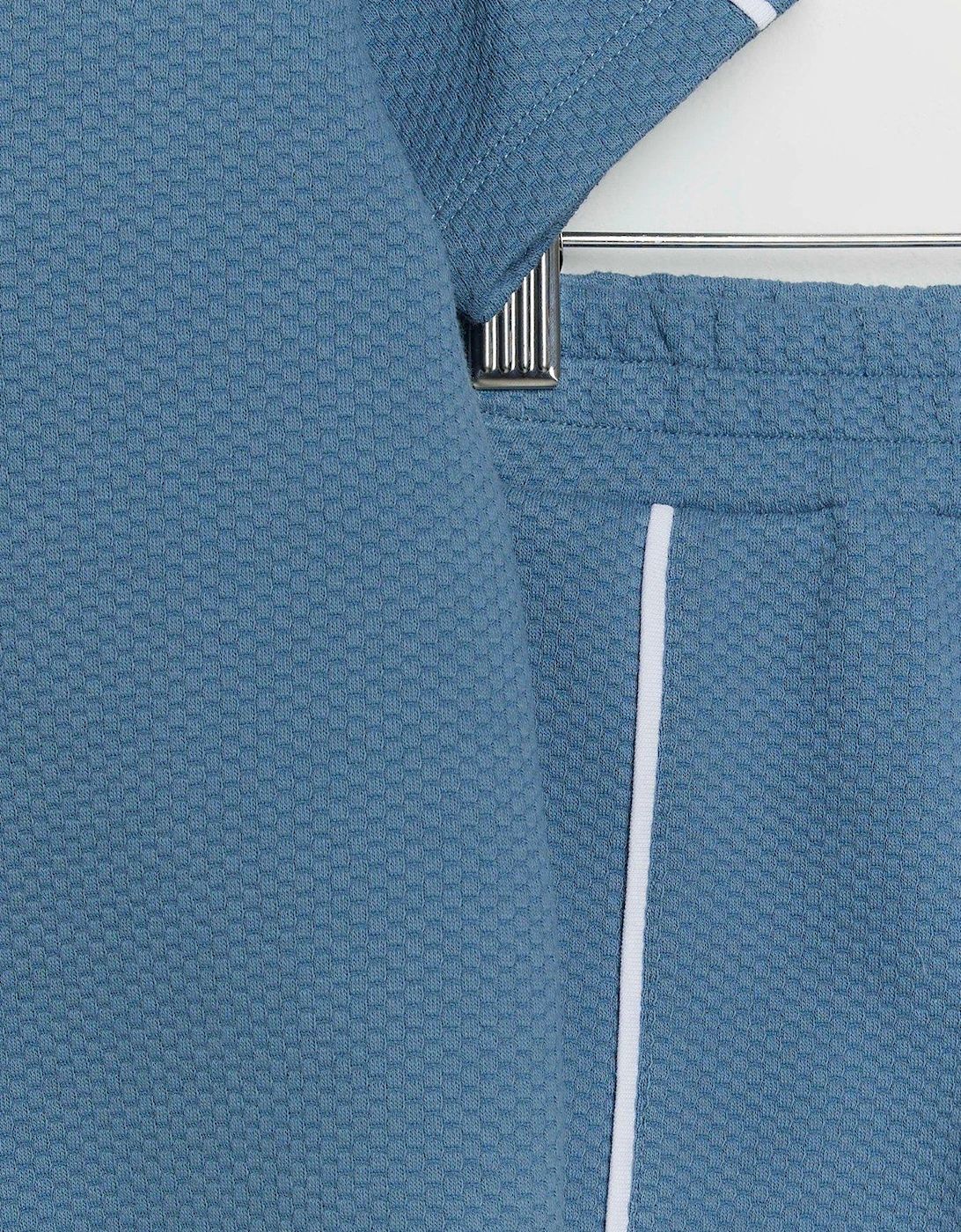 Mini Boys Textured Polo And Shorts Set - Blue