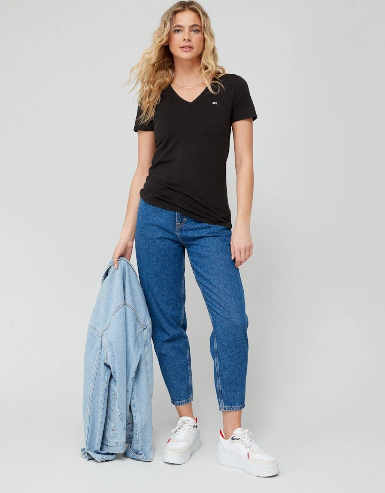 Skinny Stretch V Neck T-Shirt - Black