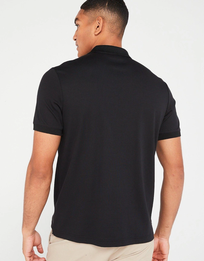 Smooth Cotton Zip Neck Polo Shirt - Black
