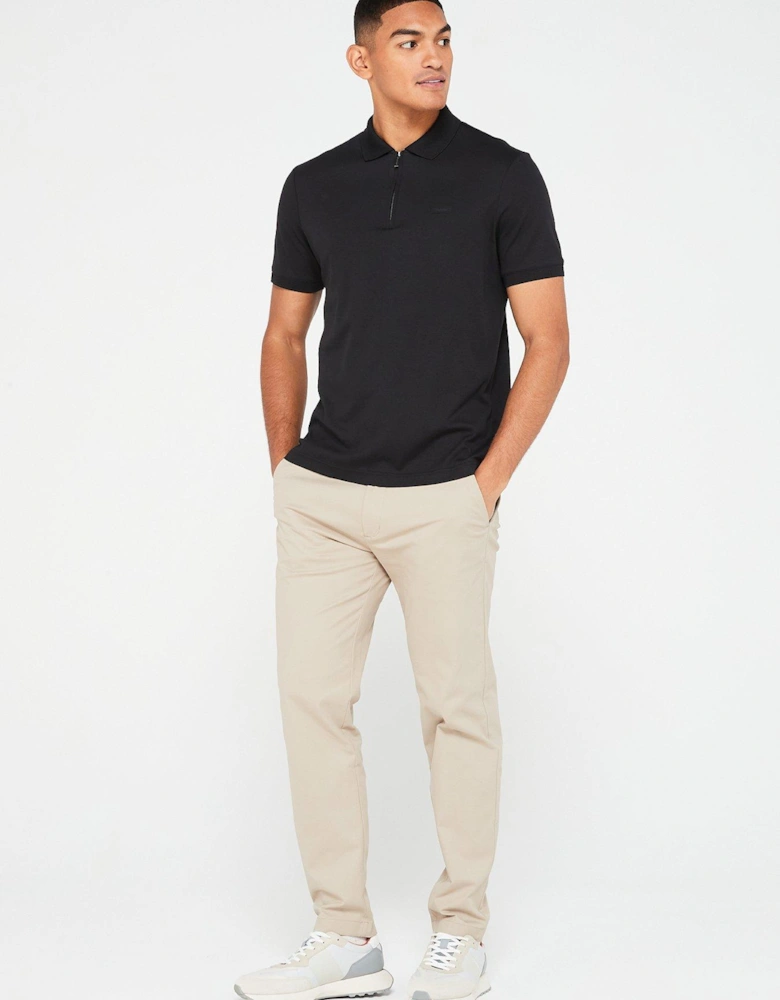 Smooth Cotton Zip Neck Polo Shirt - Black