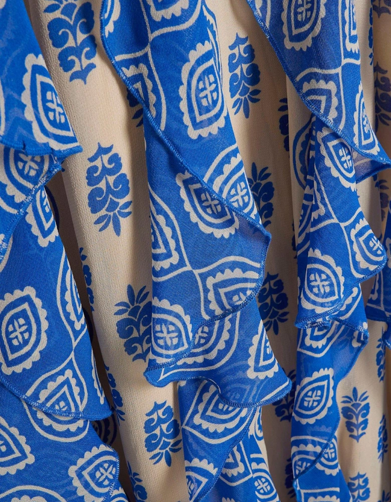 Ruffle Halterneck Midaxi Dress - Light Blue