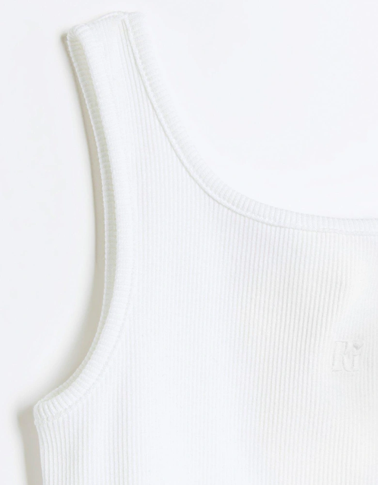 Girls Embroidered Logo Crop Vest - White
