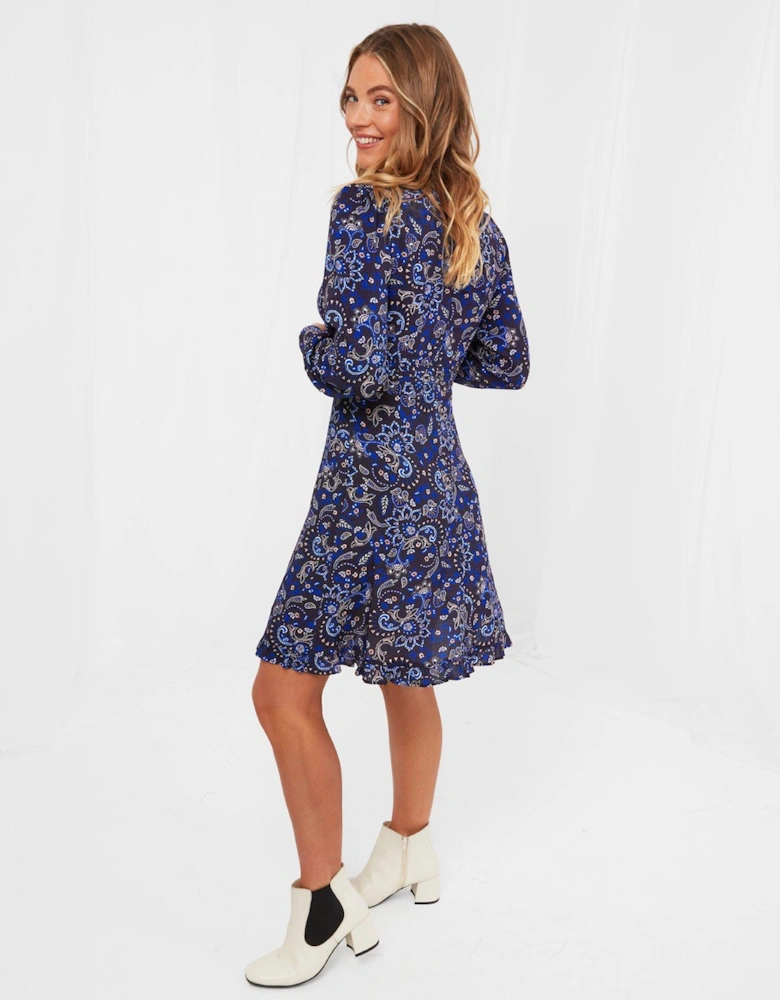 Paisley Pintuck Mini Dress - Blue
