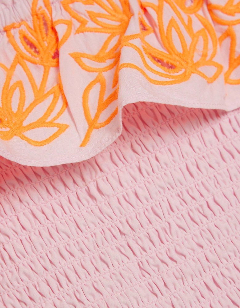 Mini Girls Embroidered Playsuit - Orange