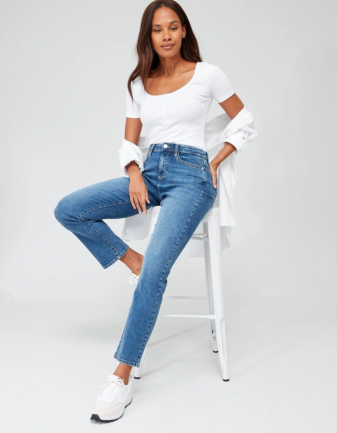 Authentic Straight Leg Jeans With Stretch - Blue