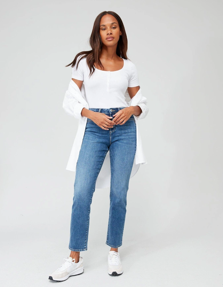 Authentic Straight Leg Jeans With Stretch - Blue