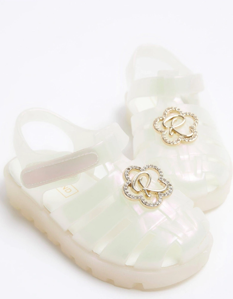 Mini Girls Flower Jelly Sandals - White