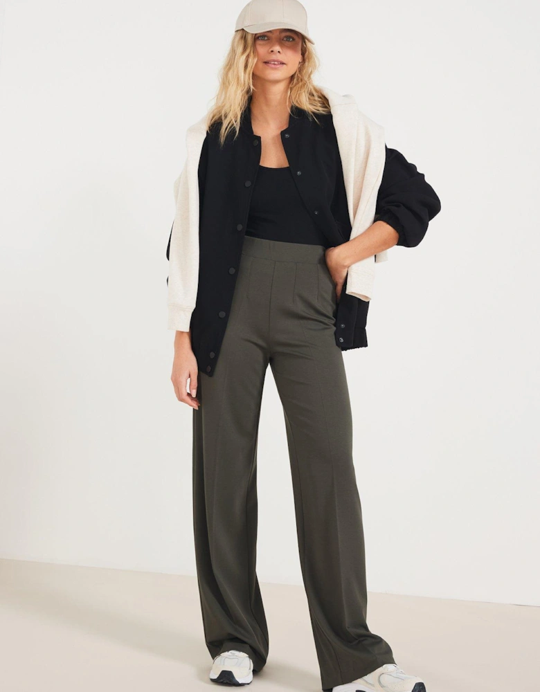 Jersey Wide Leg Trouser - Khaki