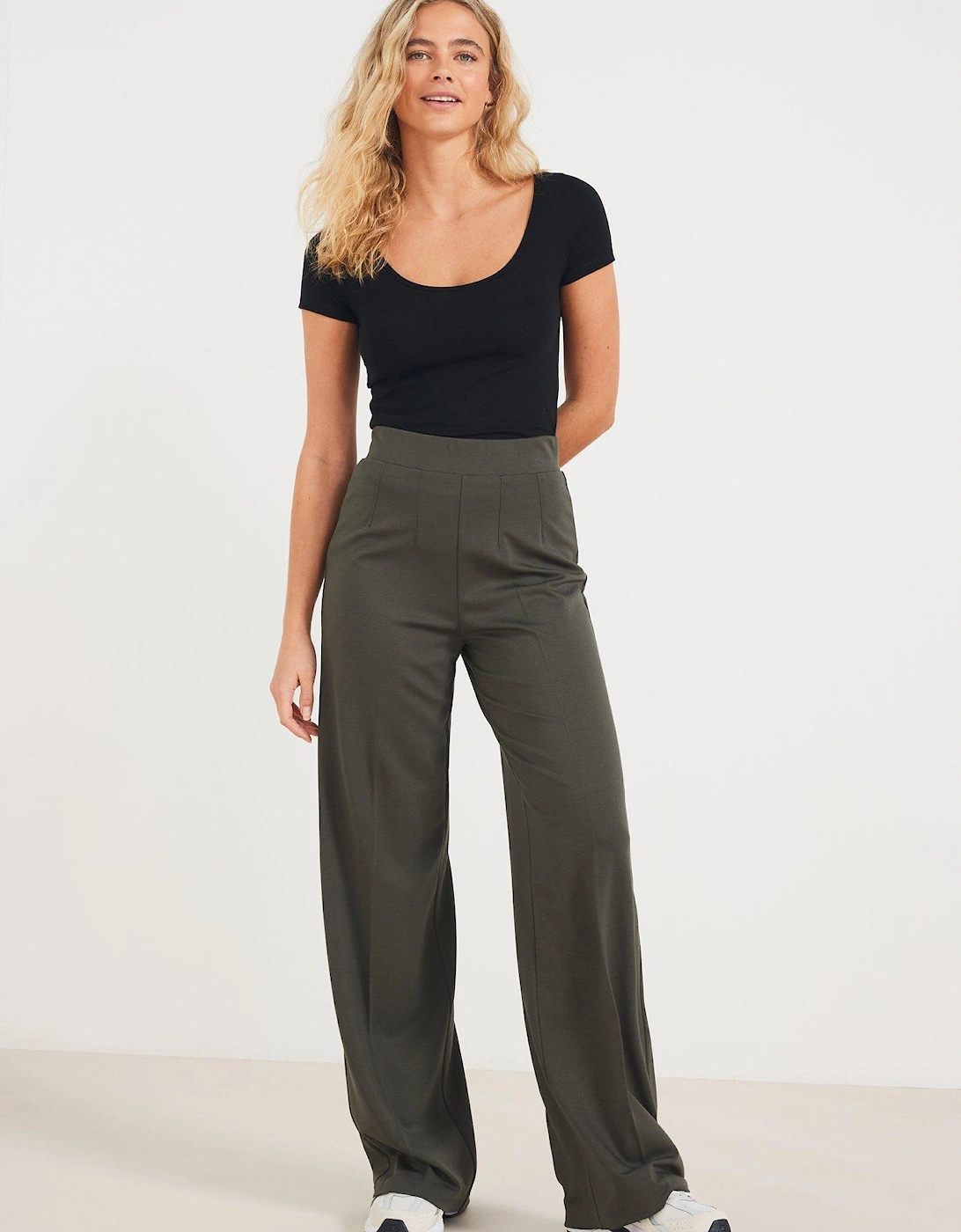 Jersey Wide Leg Trouser - Khaki