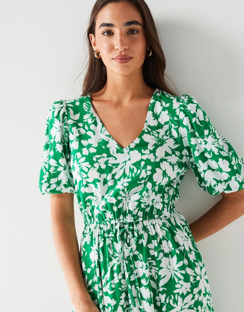 Floral Print Midaxi Dress - Green