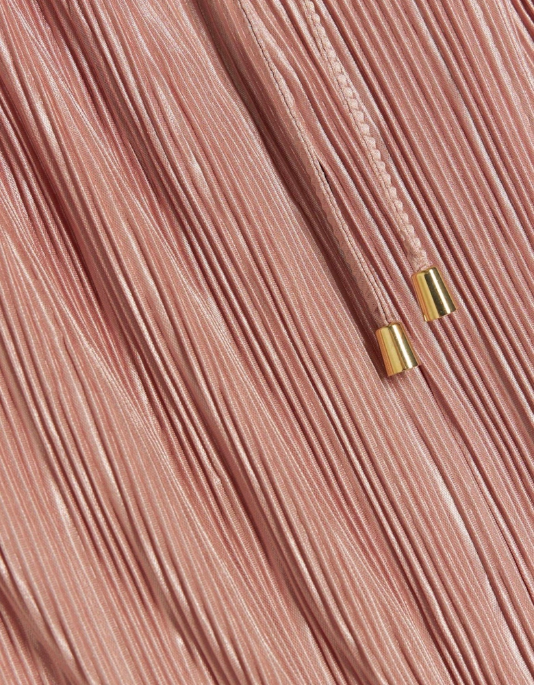 Plisse Cut Out Midi Dress - Pink