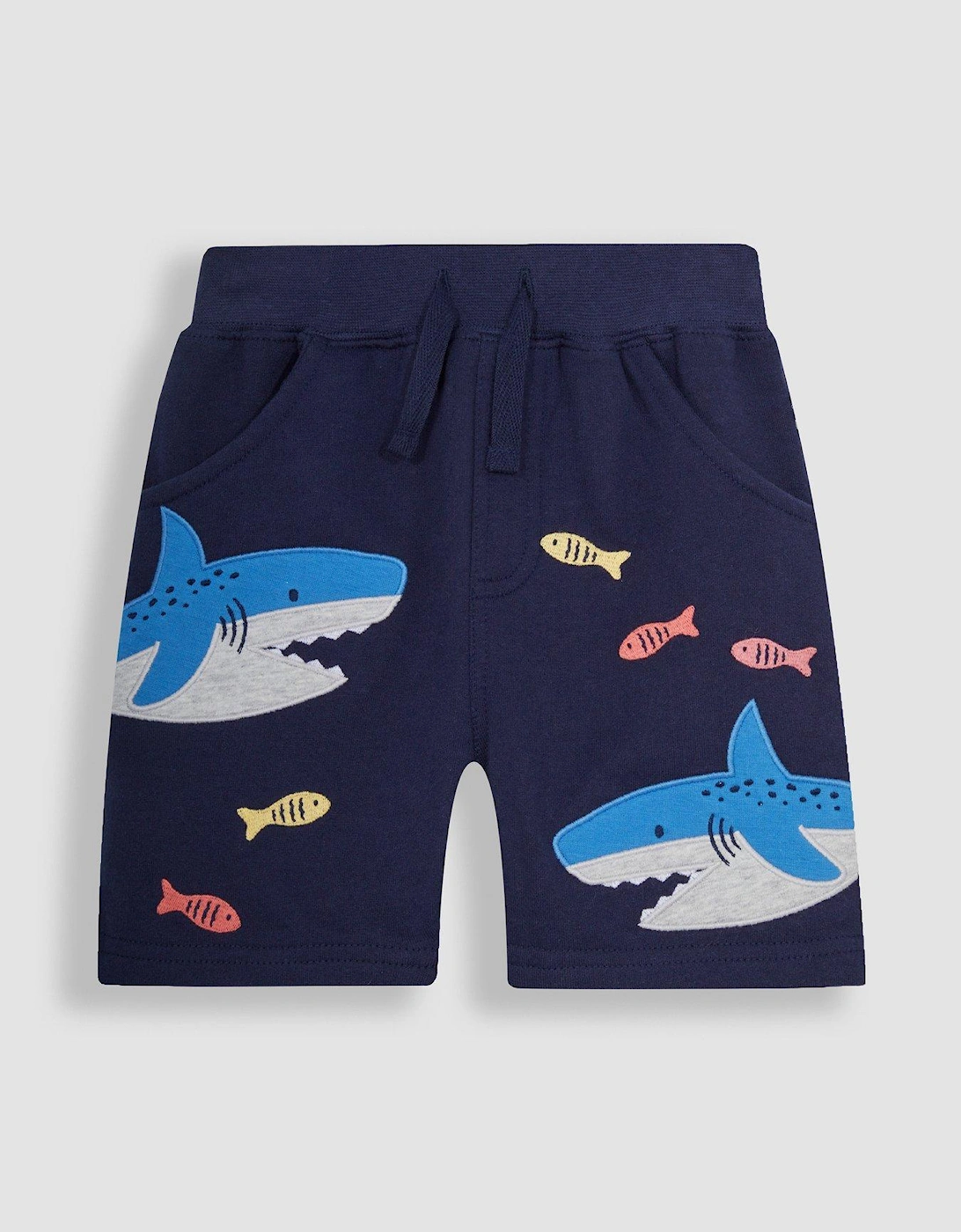 Boys Shark Applique Pet In Pocket Shorts - Navy