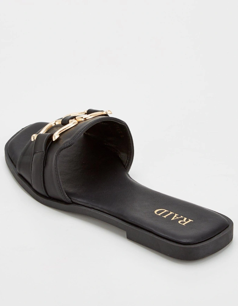 Miya Metallic Detail Flat Sandal - Black
