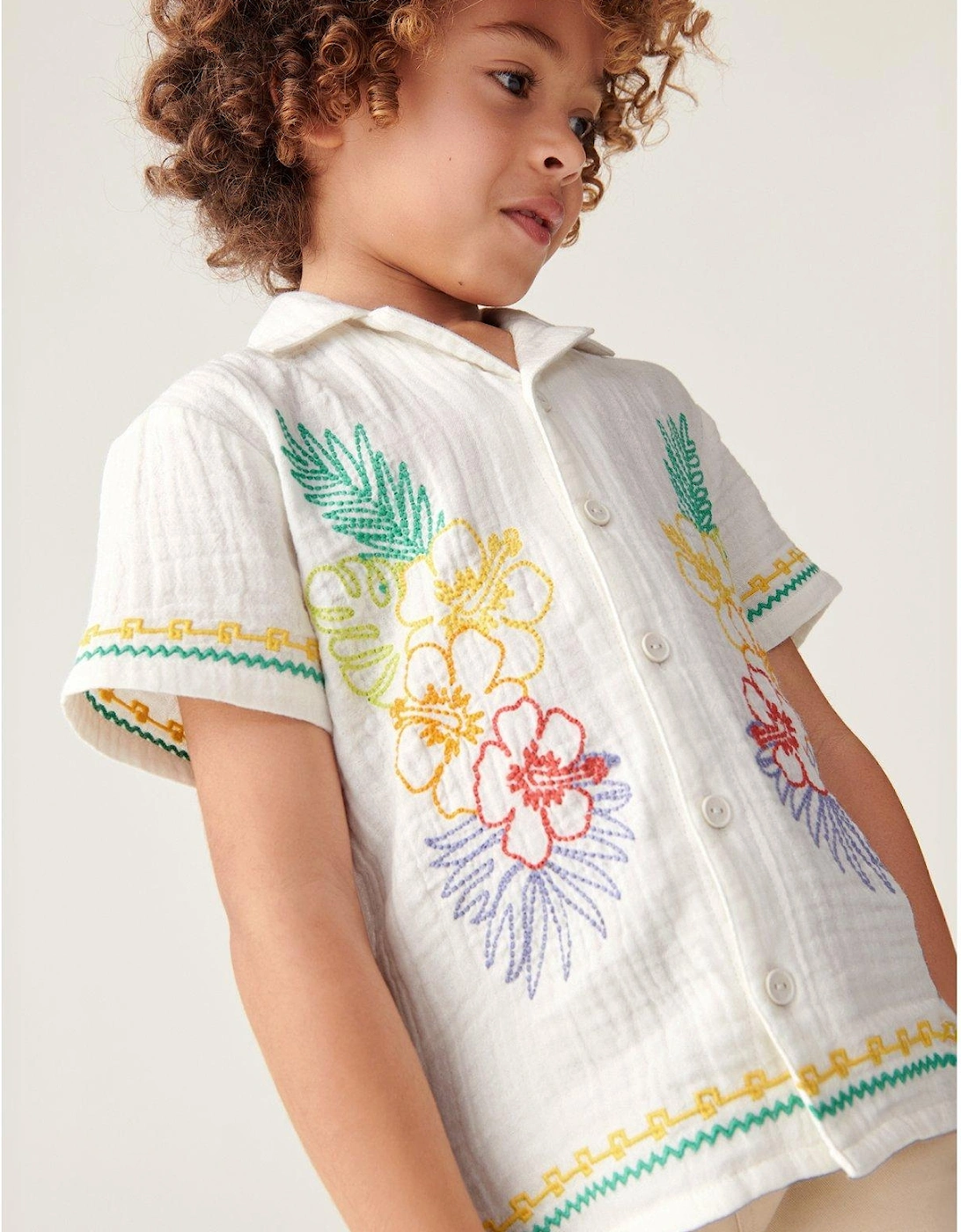 Hawaii Embroidered Shirt - Light Cream