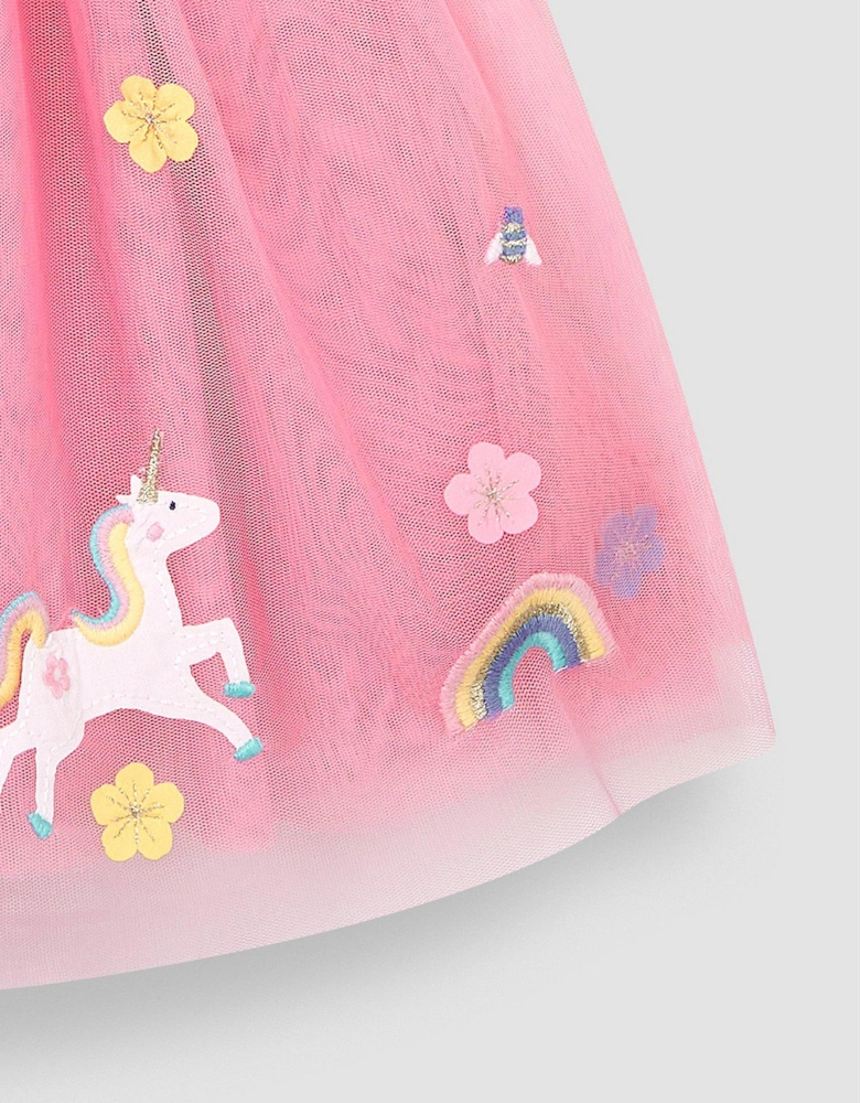 Girls Unicorn Tulle Party Dress - Pink