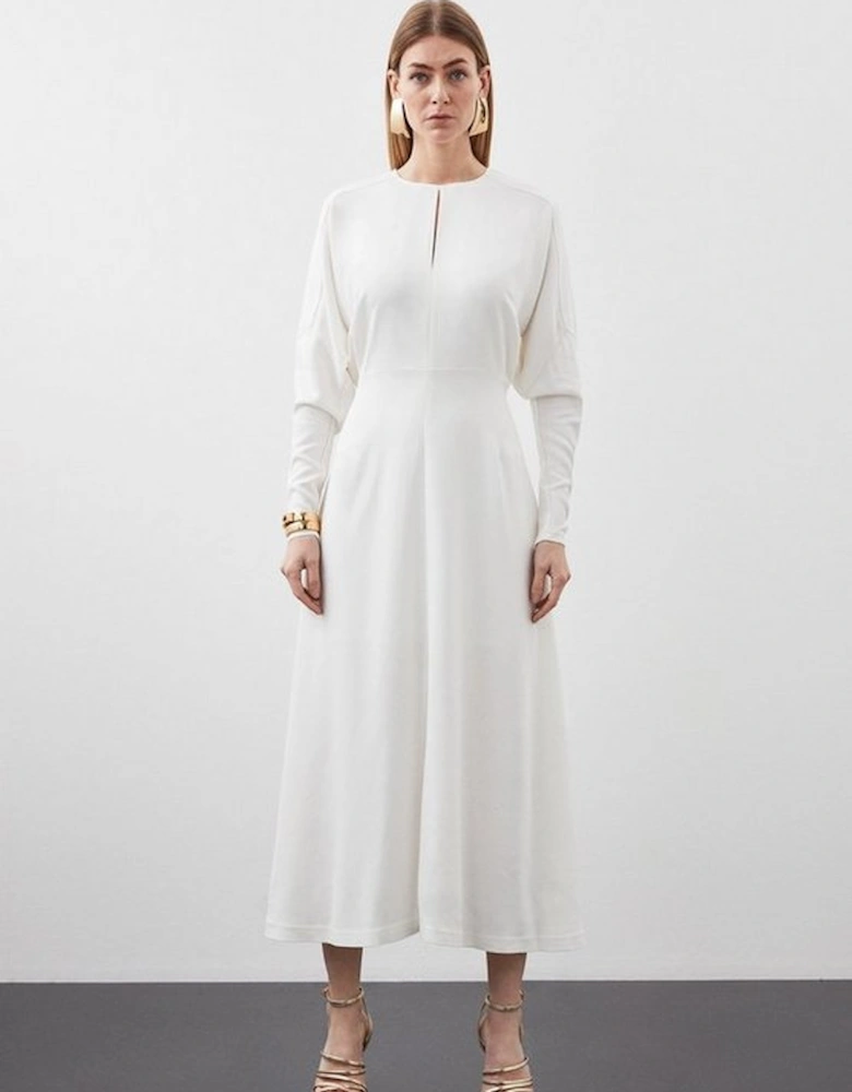 Tall Premium Woven Viscose Crepe Long Sleeve Midi Dress