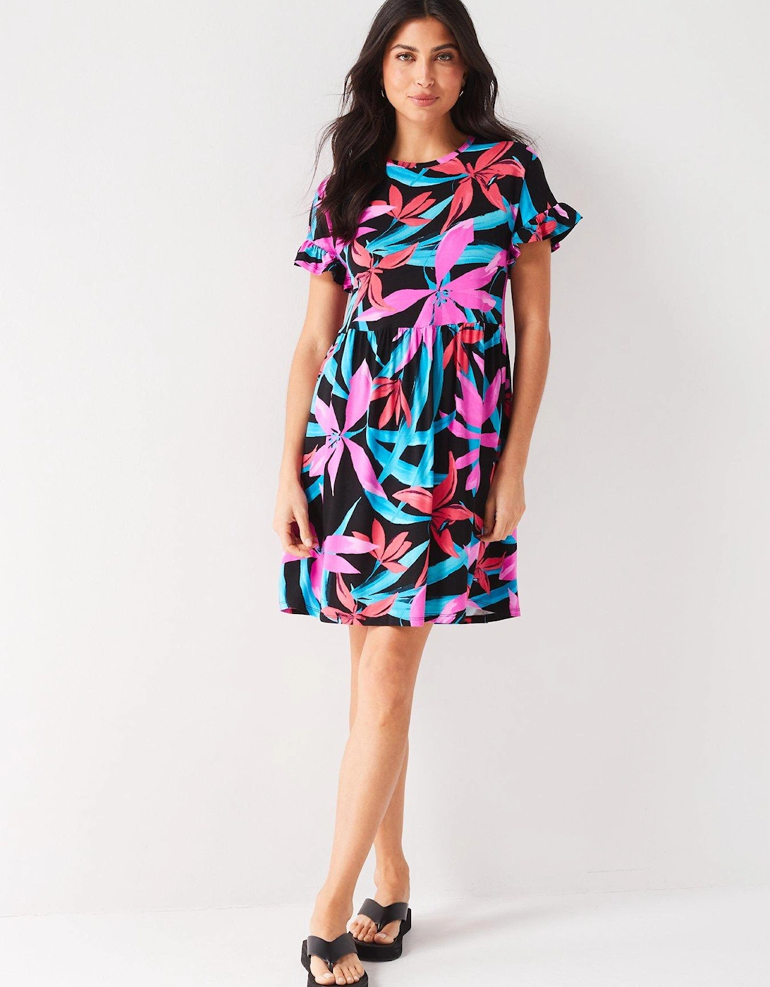 Ruffle Sleeve Mini Dress - Multi