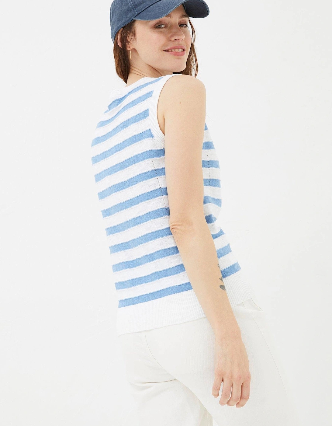 Breton Stripe Linen Tank - Blue